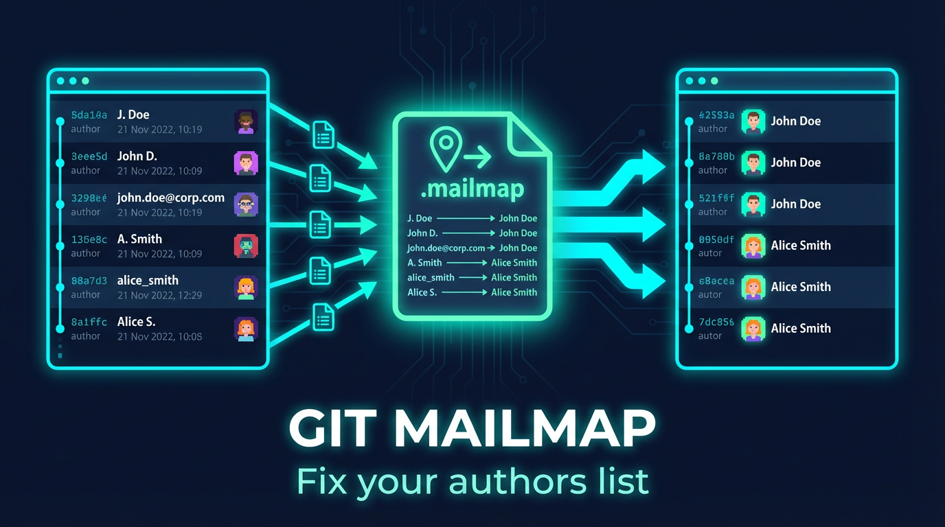Using mailmap to fix authors list in git